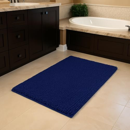 Comfort Collections Loop Bath Mat – Soft Absorbent Chenille Rug for Bathroom Floor, Non-Slip Backing, Quick Dry – 45x60cm & 50x80cm – (Royal Blue, 50cm x 80cm)