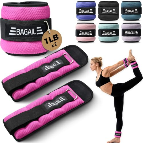 BAGAIL Ankle Wrist Weights for Women & Men, One Pair of 1/2/4/6/8/10 LBS Wearable Leg Arm Weights with Sleek Design & Secure Fit for Walking, Running, Pilates, Home Fitness & Physical Therapy - 2lb, Pink