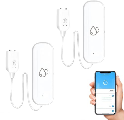 2 stycken vattenmeloner WiFi vattenmelder vattenlarm med app-fjärrkontroll, IP67-vattensensor, 100 dB högljudd läckagevarnare vattenövervakare hög vattensensor för kök, källare, badrum