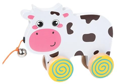 MotiveTech Juguetes de Madera para Arrastrar para Niños Pequeños, Fáciles de Empujar Y Tirar, con Motricidad Fina, Rueda de Madera, Juguete de Animales para Niño, Vaca