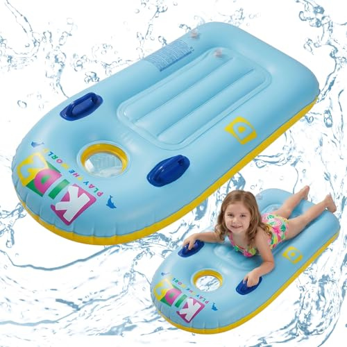 shallyong Tavole da Surf Gonfiabile, Bodyboard Gonfiabile con Manici, Tavola da Nuoto Gonfiabile per Bambini, Tavoletta Mare Bambini per Scivoli d'Acqua, Spiagge, Piscine - 110 x 48cm (Blu)