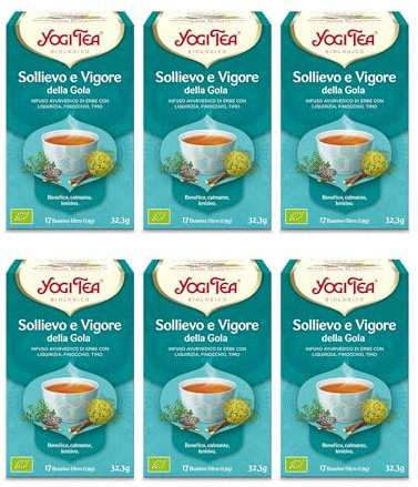 Yogi Tea Sollievo e Vigore della Gola Bio - Infuso Ayurvedico - Miscela di Liquirizia, Finocchio e Timo - Senza Caffeina - Confezione da 6x17 bustine (102 bustine in totale)