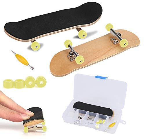 Zerodis Griffbrett Fingerskateboards, Professionelle Mini-Legierung Komplettes Holzahorn-Deck-Set Interaktives Spiel Kindergeschenke(Gelb)