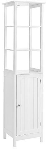 VASAGLE Floor Cabinet, Multifunctional Bathroom Storage Cabinet with 3-Tier Shelf, Free-Standing Linen Tower, Wooden Cupboard, White UBBC63WT