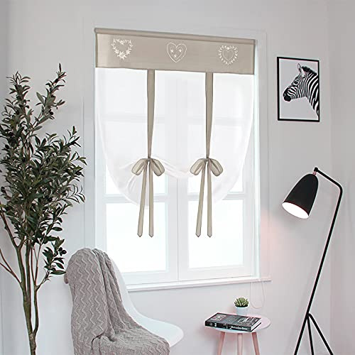SIMPVALE Cortinas de Cocina, Cortinas de Tul para Ventanas Pequeñas, Tiradas Bordadas, Adecuadas para Cocina, Baño, Dormitorio, Sala de Estar, Balcón, Marrón Claro, Ancho 60 x Alto 120