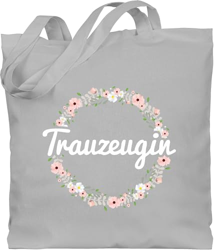 Baumwolltasche - JGA Junggesellenabschied Frauen - Trauzeugin - Blumenkranz - Unisize - Hellgrau - trauzeigengeschenk beutel braut bachelorette party bridemaid baumwolle tasche jungesselnabschied