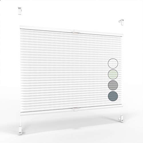 ALOHA Plissee ohne Bohren Klemmfix Faltrollo Plisseerollo Blickdicht Sonnenschutz Jalousie für Fenster & Tür (Weiß / 60x210cm / Breite x Höhe)