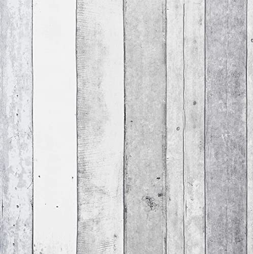 CiCiwind Wood Effect Wallpaper Self Adhesive Contact Paper Grey White Wood Plank 44cm×300cm Rustic Peel and Stick Vinyl Wrap Removable Sticky Back Plastic Wall Cabinet Countertop Furniture Stickers
