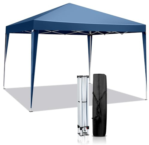 Pop-Up Pavillon 3x3 Faltpavillon, Gartenzelt, Partyzelt, Wasserdicht PE-Plane, Anti-UV, Tube en Acier,Geeignet für Camping, Barbecues, Pique-niques,Blau