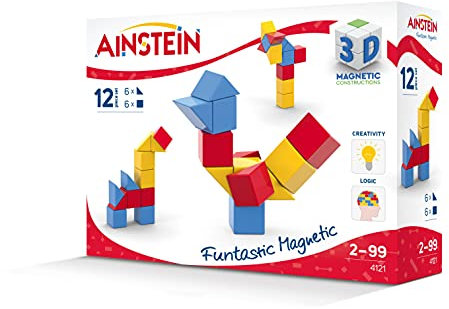 AINSTEIN® Magnetbausteine, Creative12, magnetische Bausteine, Kinder 2 3 4 5 Jahre, kreativ, pädagogisch, Montessori, Magnet Bausatz, Baustein, Spielzeug, Feinmotorik, Vorschule, TÜV Sicherheit