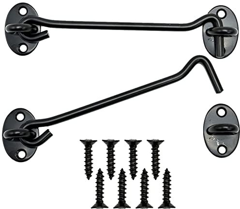 2 Pezzi Gancio Finestra in Acciaio Inossidabile Nero, Serratura per Cancello, Con Viti di Montaggio per Capannone o Porta Del Garage (15cm)