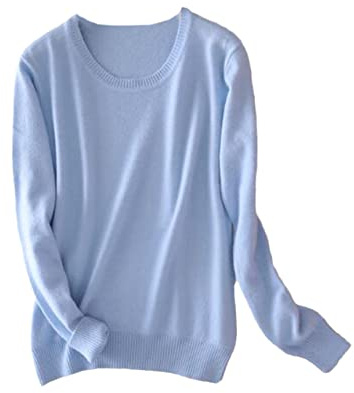 Damtröja kashmir pullover rund hals långärmad tröja stickad tröja, Himmelsblått, XL