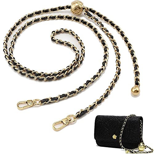 Metall Kette Trageriemen, 120cm, Handtaschenkette mit Schnallen, Leder und Metall, Crossbody-Tasche, Für Umhängetasche, Schwarz