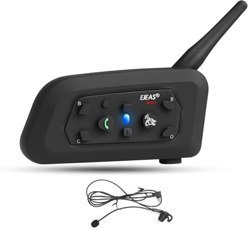 EJEAS V6C Fusball domare headset Intercom, Bluetooth-kommunikationssystem för 2 till 6 personer med en räckvidd på 1 000 m, DSP brusreducering, vattentät, 1 st