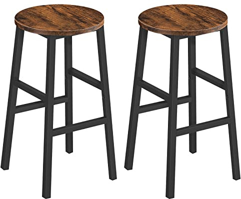MAHANCRIS Bar Stools, Set of 2 Round Bar Chairs with Footrest, 24.4 Inch Kitchen Breakfast Bar Stools, Industrial Bar Stools, Easy Assembly, for Dining Room, Kitchen, Rustic Brown BAHR0201Z