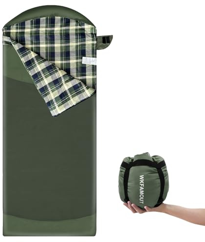 WKFAMOUT Ultralight Schlafsack Outdoor Flanell Schlafsäcke Kleines Packmaß Erwachsene Sommer Deckenschlafsack Maschinenwaschbarer für Camping Reise Wandern Garten Reise Olive