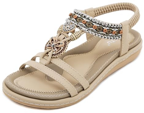 Acfoda Zapatillas Mujer Verano Casual Planas Sandalias Comodas Elegantes Confort Zapatos de Playa Elástica Antideslizantes Chanclas Talla Beige 40 EU = 41 CN