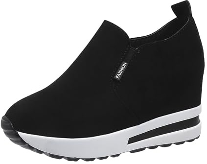 Scarpe da Donna con Plateau Sportive, per Il Tempo Libero, con Zeppa, Eleganti, per attività all'Aria Aperta, Traspiranti, Slipon, Suola Morbida, Antiscivolo, Ortopediche, Nero, 39 EU