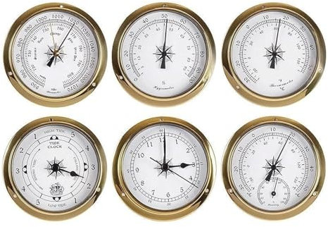 WOTZOV Barómetro 3 en 1, Barómetro Tipo dial, Barómetro Tradicional, Termohigrómetro, para Barcos de Pesca domésticos Marinos, 6 Piezas.