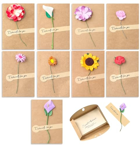Rapidbok Biglietti d'Auguri Retrò 9 Pezzi Fiori Secchi, Idea Regalo Vintage per Ringraziamento, Compleanno, Natale, con Buste Artigianali in Carta Kraft