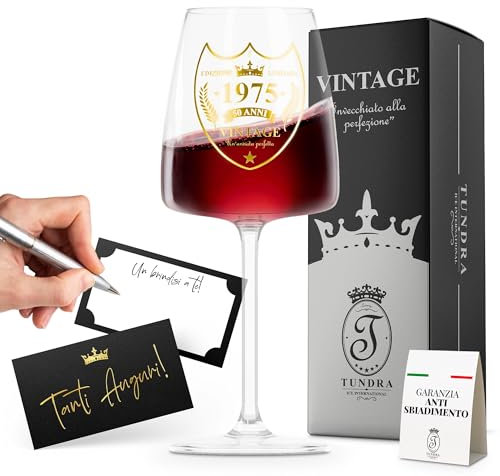 TUNDRA - Calice Personalizzato per Regalo 50 Anni Compleanno Uomo | 1975 | Calice in CRISTALLINO da 450 ML con stampa EFFETTO ORO di Altissima Qualità - Idee Regalo Uomo Compleanno Originali (50 Anni)