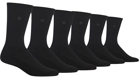 Chaps Men's Classic Solid Crew Socks 6 Pair Pack, Black, Men's Shoe Size 6.5-12