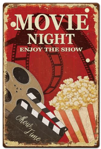 Hobbspring 1 cartel vintage de chapa de metal de 20 x 30 cm, cartel retro de noche de película de hierro, aspecto oxidado, Enjoy The Show With Popcorn Poster para cine, cafetería, bar, pub, club de