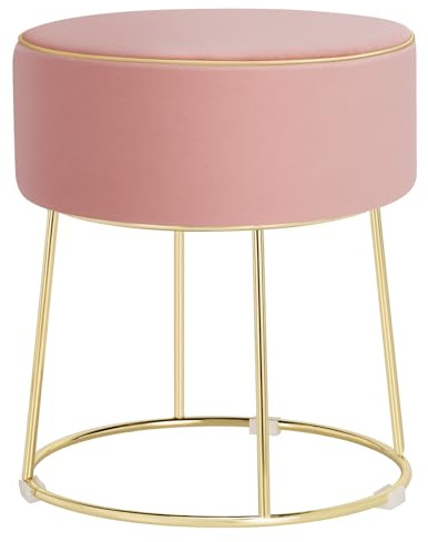 COSTWAY Rund sittpall, fotpall av sammet med metallben, sminkpall vadderad upp till 150 kg, ottoman sammetspall för vardagsrum, sovrum (rosa)