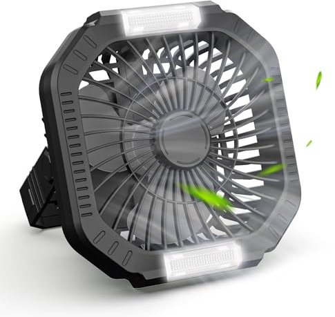 ZWOOS Ventilatore da Campeggio USB, Ricaricabile da 10400mAh, Ventilatore da Tavolo/parete Silenzioso con 4 Livelli di Velocità, Ventilatore da Tavolo Regolabile con Luce LED, Nero