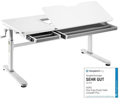 HOKO Schreibtisch höhenverstellbar, Kinderschreibtisch ergonomischer manuell verstellbar, Schreibtisch Kinder Computertisch, Standing Desk für Büro oder Home Office, 120 x 60 cm, Weiß(ELIN)