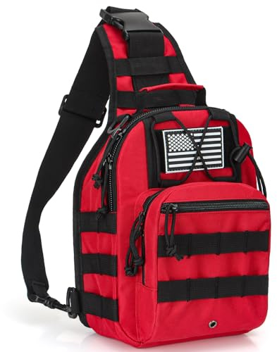 First Aid Sling Backpack - EMS Equipment Emergency Medical Supplies Tactical Range Shoulder Molle Bag - Heavy Duty Sports Outdoor Rescue Pack - Perfect for Camping Hiking Trekking - Red