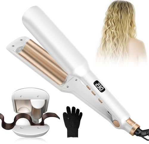 UKLISS Pro Boucleur a Cheveux Wavy Fer à Boucler - Fers à Onduler, Fer a Friser Boucler pour Cheveux Longs Courts, 12 Températures Réglables (120-230℃)| Anti-brûlure| Léger et Compact - Or Blanc