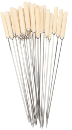 Zerodeko 25piezas Brochetas De Acero Inoxidable Para Barbacoa Con Mango De Madera Pinchos Para Kebab y Carne Al Aire De Pinchos Para Asar Verduras