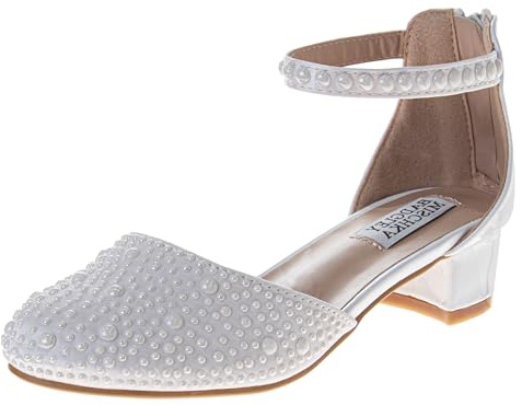 Josmo Girls Low Heel Dress Shoes Sparkle Party Formal Straps Sandals - White 4 Big Kid