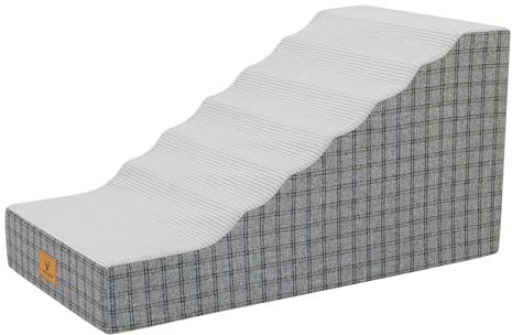 Pets Ramp for High Beds, Small Dogs & Senior Cats - Non-Slip Texture & Machine Washable Cover - Supportive Foam for Joint Comfort, Easy Climb for Couch, Sofa, Furniture (Grey)