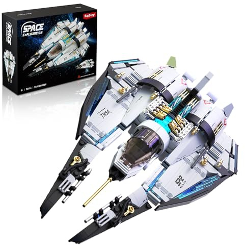 Sosuy Blocs De Construction Vaisseau Spatial, Navette Fusée LED, Jouet Garçons 8+, Cockpit Rotatif Exploration Spatiale avec Socle, Cadeaux Noel Anniversaire Garçons Enfants Filles Ados Adultes