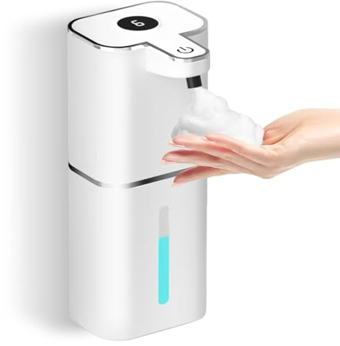 400ML Dispenser Sapone Automatico con Sensore con 2 ganci e cavo USB, 6 Livelli Regolabili Dispenser Sapone Bagno a Muro Bianco, IPX5 Impermeabile per Cucine, Bagno, Hotel, Ufficio, Servizi Iigienici