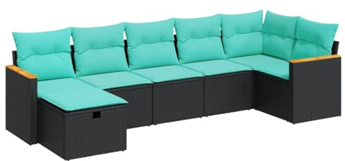 Qnhdfrt Set di divani da giardino 7 pezzi, set lounge con cuscini, set di sedute in rattan sintetico, divano da giardino modulare con scomparti portaoggetti, gruppo sedute per terrazza e giardino