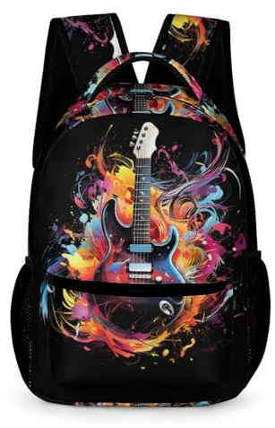 WECECE Sac Scolaire Musique Amateur Adolescents 6 Ans Sac à Dos Coloré Guitare CP Élèves Cartable Léger 43x32x15 cm pour Promenade Randonnée Livres Cahiers