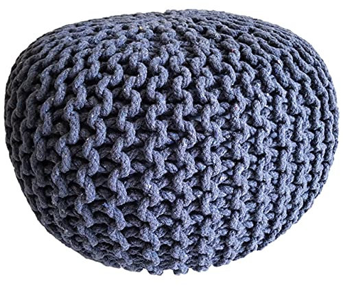 Pouf Ø 45 cm Sitzpouf Sitzpuff Grobstrick-Optik Pouf Strick Bodenkissen Höhe 30 cm Jeansblau Strickhocker