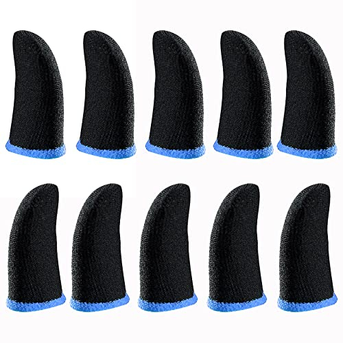 HUAYUWA 5 Paar schweißfeste Fingerhandschuhe Nahtloser Touchscreen Mobile Game Controller Daumen Finger Sleeves für PUBG Handy Gaming Zubehör, Schwarz + Blau