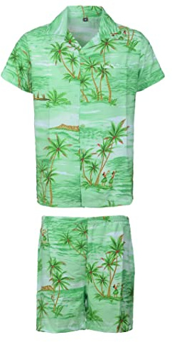 KIKLO Camicia hawaiana STAG Beach Hawaii Aloha Party Summer Holiday Fancy e Short Set, SET COCO GR R, L