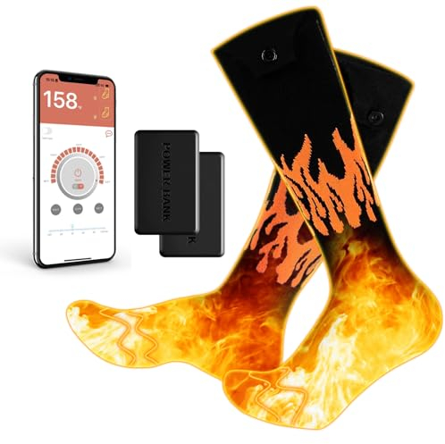 BOWJETE Calcetines Calefactables, 5000mAh Calcetines Eléctricos App Remote Control y 4 Ajustes De Calefacción, Batería Recargable Calcetines para Hombre Mujere Esquiar Motocicleta Ciclismo Bicicleta