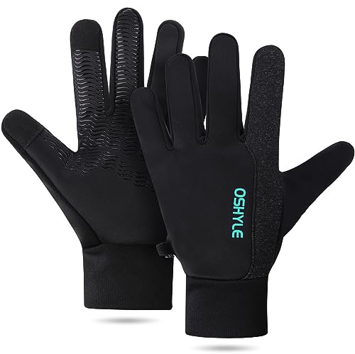 OSHYLE Winterhandschuhe,Anti Rutsch Silikon Gel Touchscreen Winddichte Laufhandschuhe,Thermische weiche warme Futter Fahrradhandschuhe für Männer & Frauen (Grüner See, L)