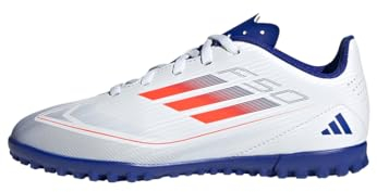 adidas Unisex F50 Club Football Boots Turf Fußballschuhe, Cloud White/Solar Red/Lucid Blue, 32 EU