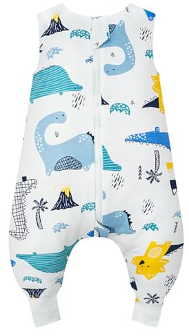 WYTbaby Saco de Dormir Bebe 1.0 Tog con Pies, Saco de Dormir Ultra Suave y Cómodo 100% Algodón, Ideal para el Sueño del Bebé, Adecuado para Bebés de 3-4 años, Talla 90-100cm
