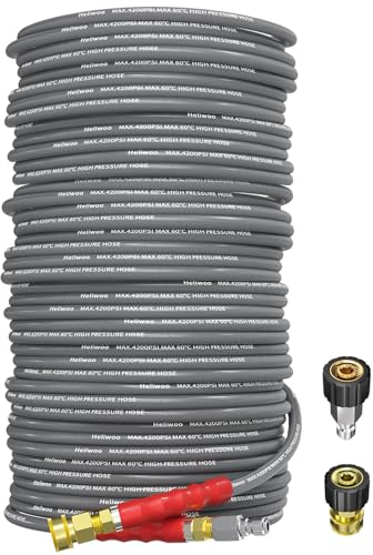 Heliwoo Tuyau d'extension de nettoyeur haute pression 45,7 m, 4200 psi, 6,35 mm, résistant aux nœuds, tuyau de rechange flexible et robuste, compatible avec raccords M22 de 14 mm, tresse métallique