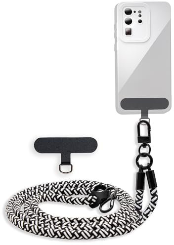 Cadorabo Handykette kompatibel mit BlackBerry PRIV in SCHWARZ - WEIß - Necklace Hülle mit Verstellbaren Band Kordel zum Umhängen