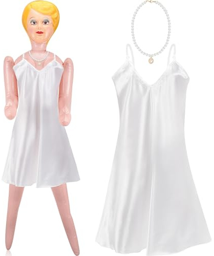 Pullcrease 59 Inch Blow up Mannequin Favors Inflatable Dress up Mannequin with White Nightgown and Pearl Necklace Accessories for Gifts Holiday Decoration