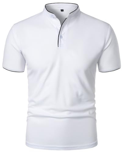 Mens Collared Henley Shirts UK Sale Clearance Man Short Sleeve Basic Tees Work Golf Shirt Button Up Blouse Business Formal T-Shirts Plain Tshirts Summer Breathable Tops Casual Stand Collar Pullover